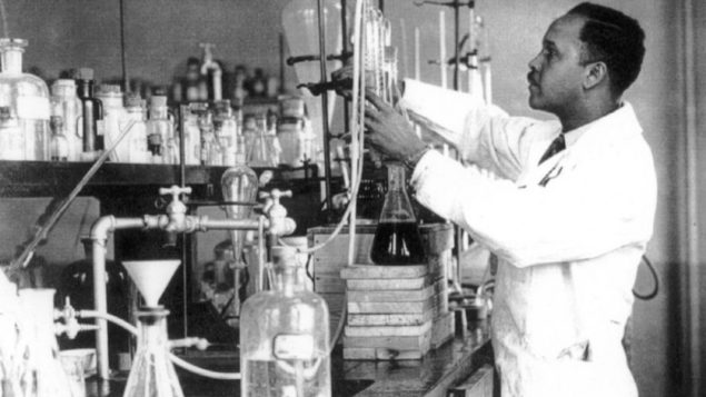 Percy Julian working in a DePauw University lab, ca. 1930. From the collection of the Historical Society of Oak Park and River Forest